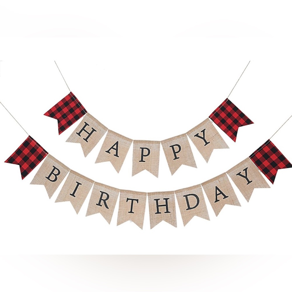 Lumberjack buffalo plaid Birthday banner